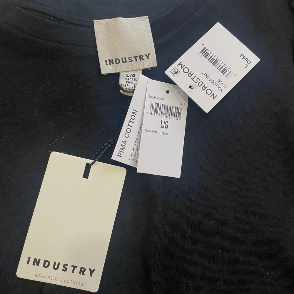 Industry Black Ruffle Short Sleeve Women's Tee size Large New With Tags - Picture 3 of 4